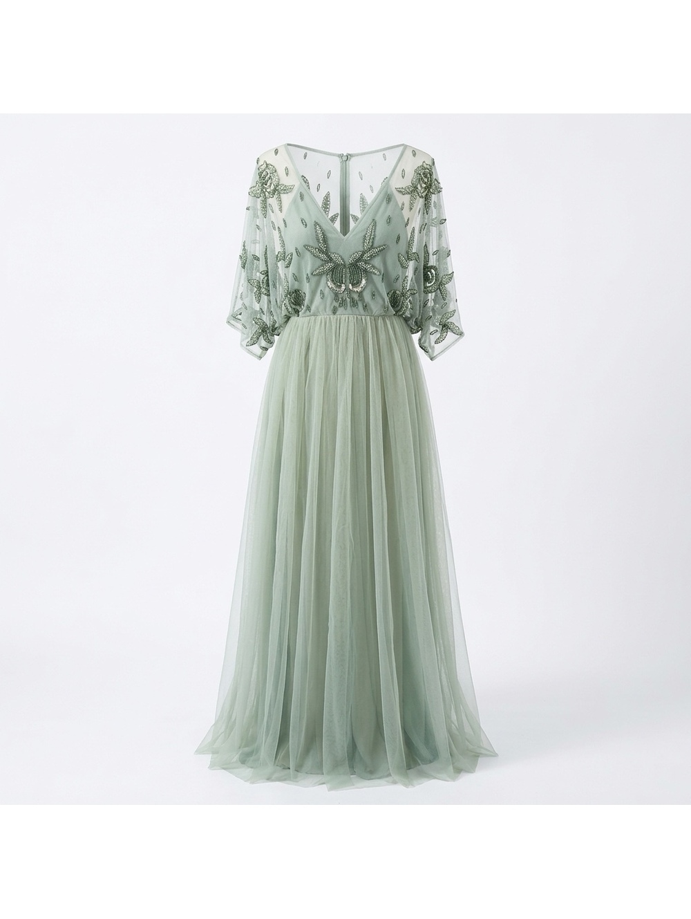 BooHoo Occasions Elegant Beaded Mesh Maxi Dress/gown in Light Green